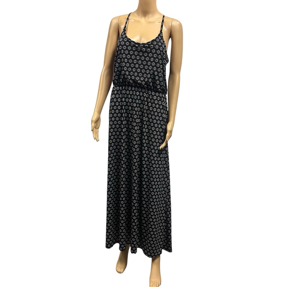 Maurices Sleeveless Racerback Black White Geometric Print Pocket Maxi Dress M